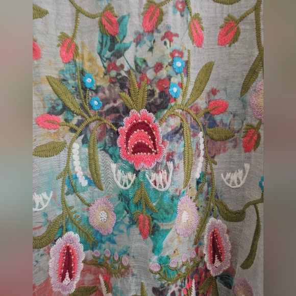 NWT John Mark Mixed Media Polka Dot Boho Embroidered Floral Detailed Shirt XL - Picture 6 of 9